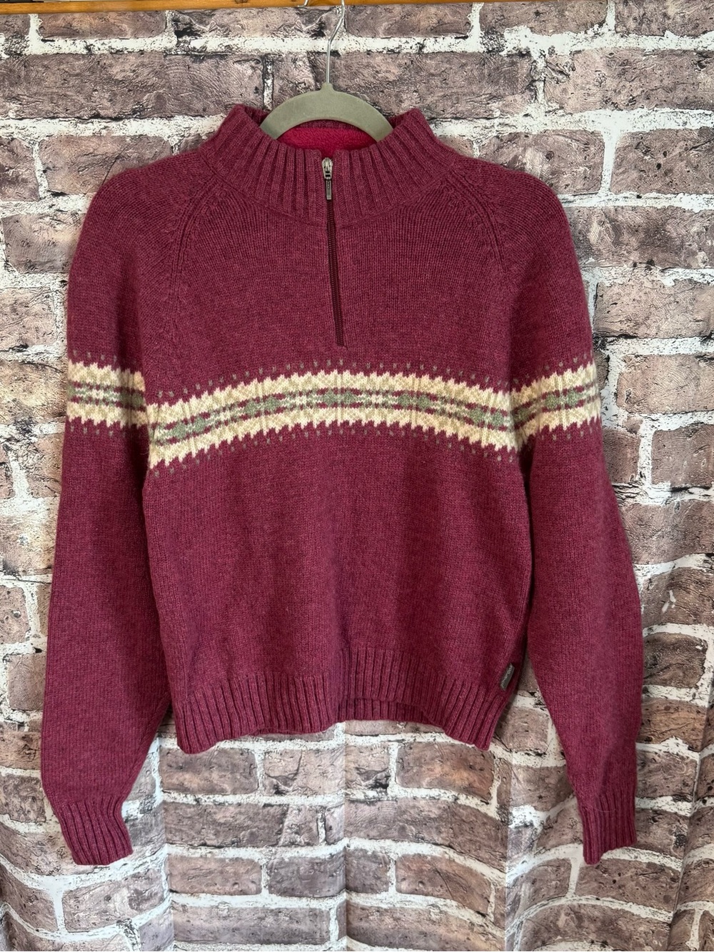 Woolrich Women’s S 100% Lambswool Fair Isle Quarter Zip Sweater Mulberry 9188